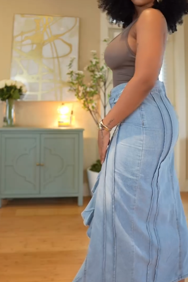 Front Denim Maxi Skirt