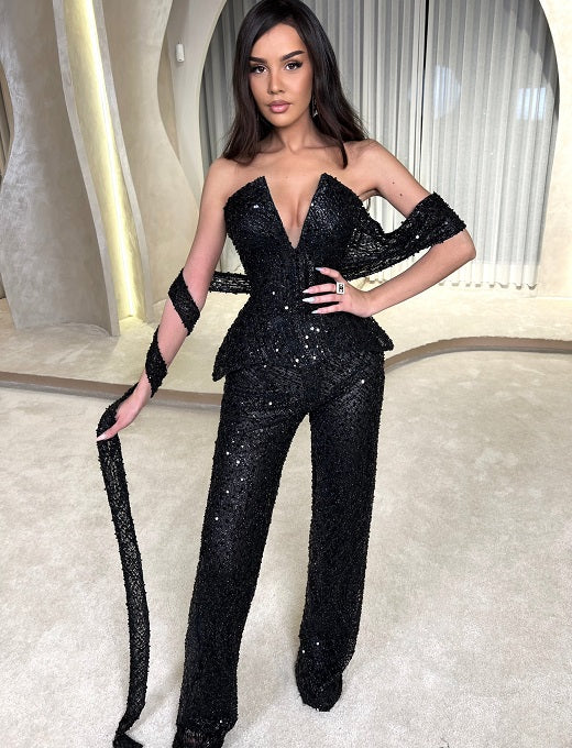 Chic Party V-Neck Sequin Set