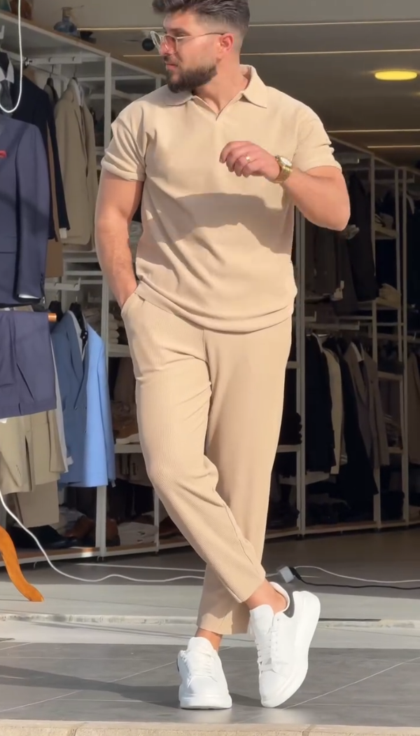 Ice Silk Draped Polo Short Sleeve & Pants Set