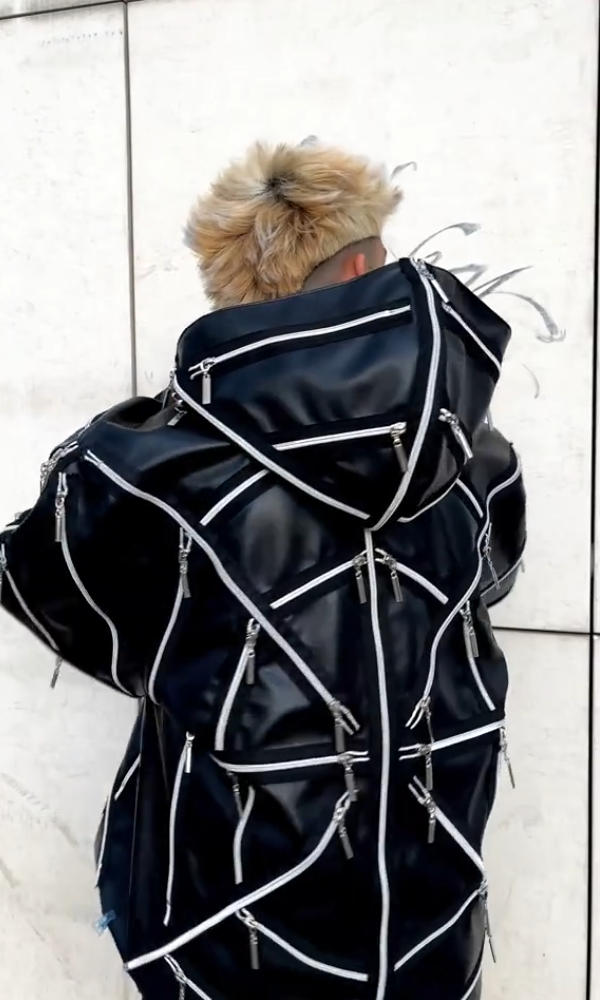 Couple's Hooded "Spider Web" Zipper Leather Jacket