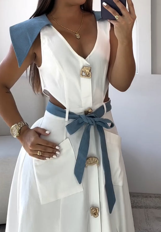 Chic Lapel Pocket Casual Dress