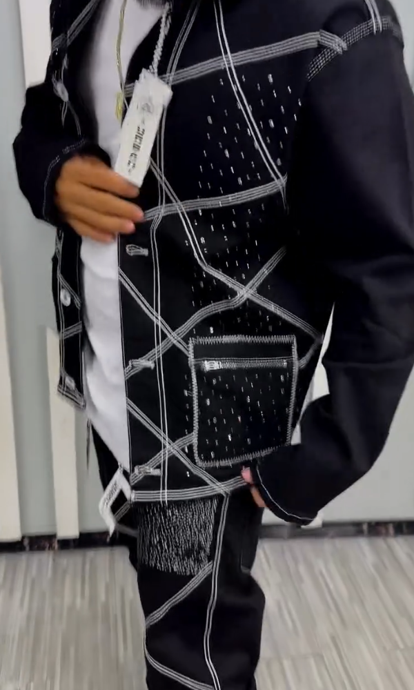 Men's Diamond Double-stitched Jacket & Trousers Set