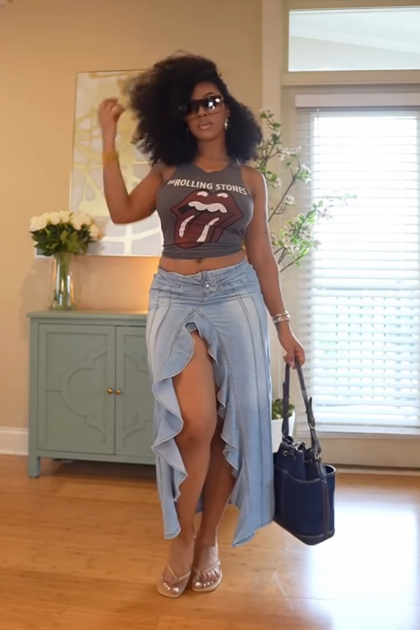 Front Denim Maxi Skirt