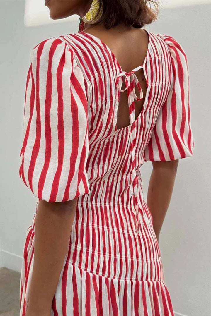 Red Stripe Midi Casual Dress