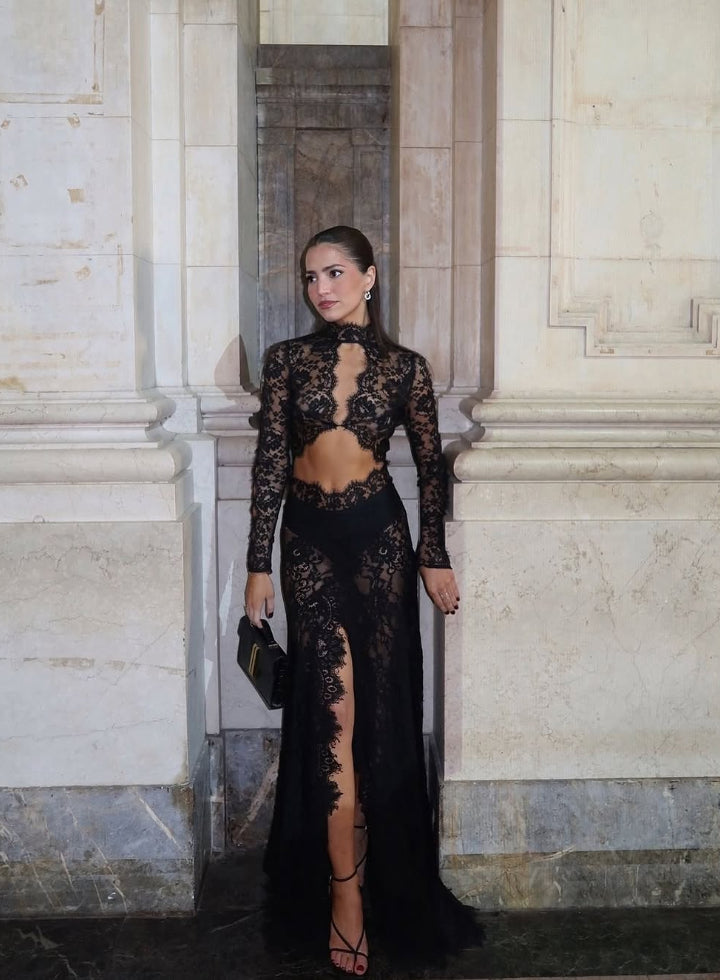 Trendy Lace Hollow Long Sleeve Dress