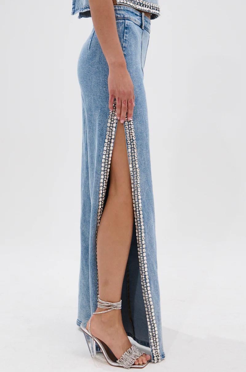 Sparkling Rhinestone Top & Jeans Set