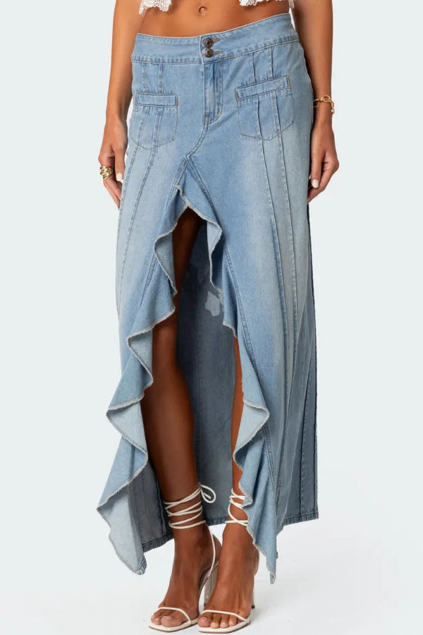 Front Denim Maxi Skirt