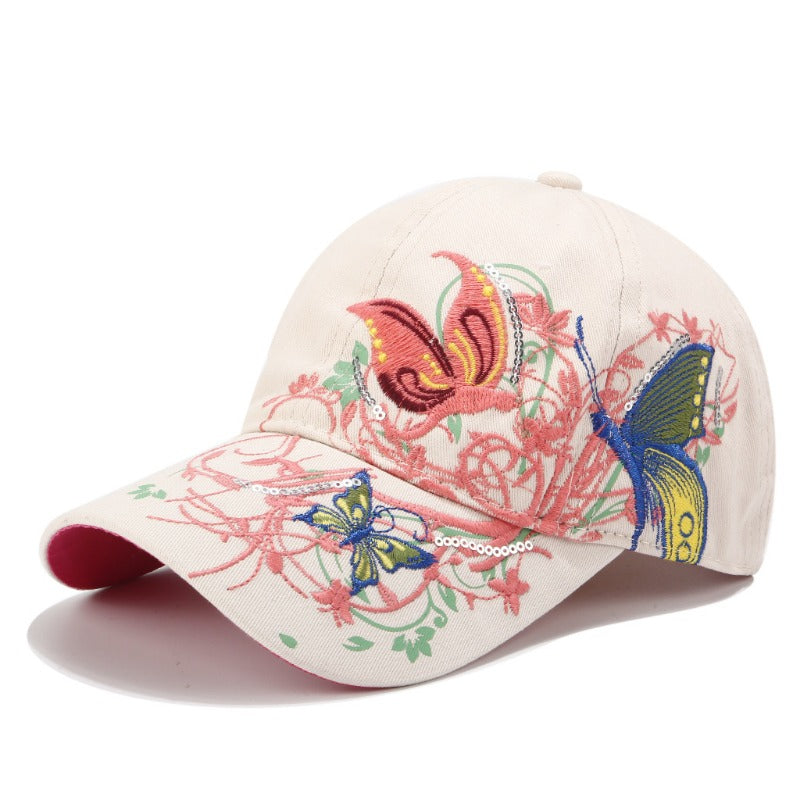 Sequined Butterfly Embroidered Cap