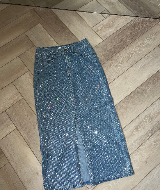 Chic Sparkling Diamond Midi Pocket Skirt