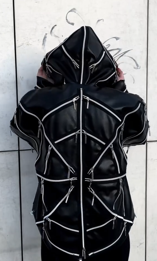 Couple's Hooded "Spider Web" Zipper Leather Jacket