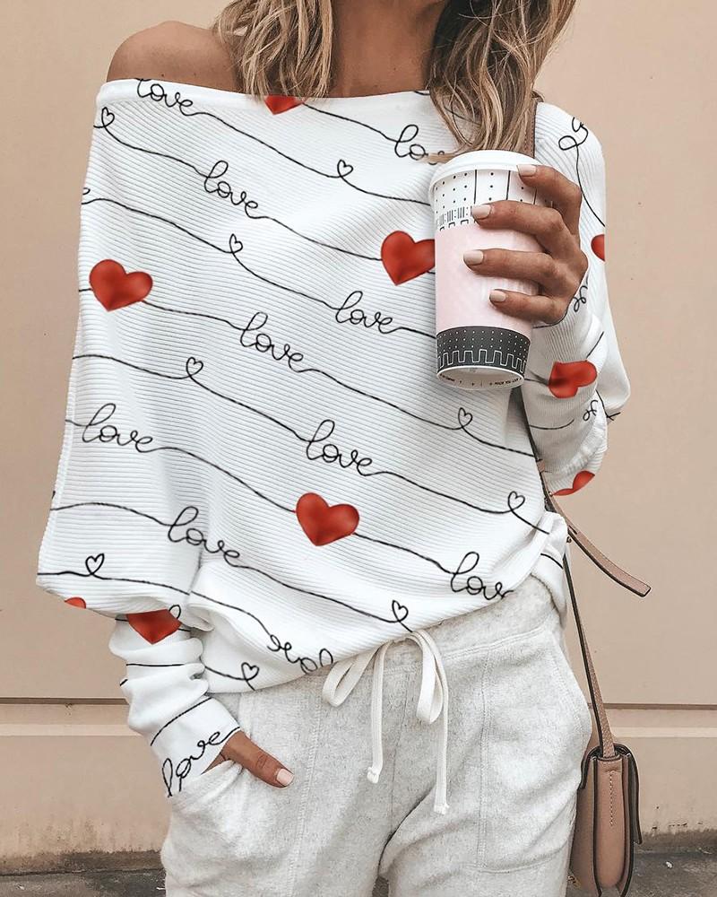 Long Sleeve Loose Print Round Neck T-shirt