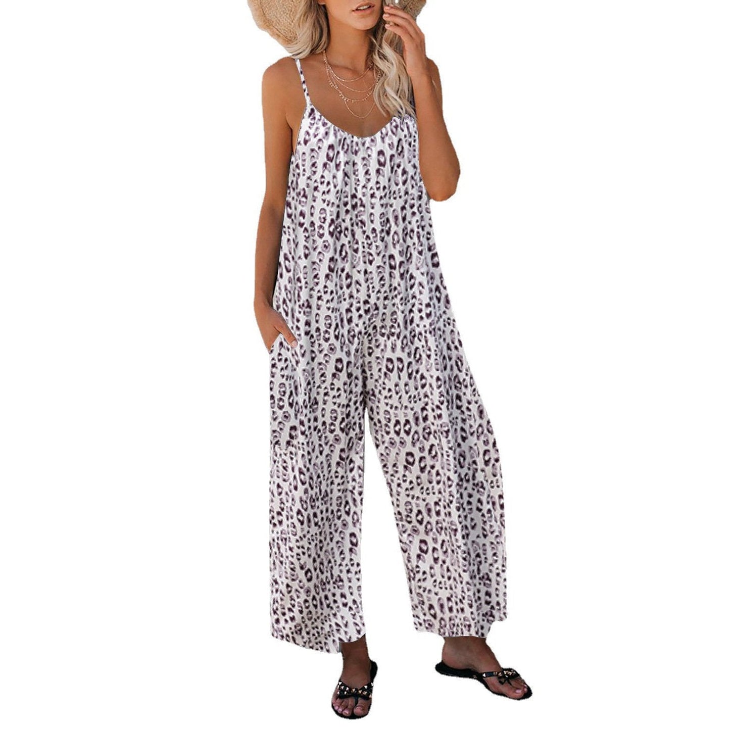 Solid Color Pocket Casual Loose Jumpsuit