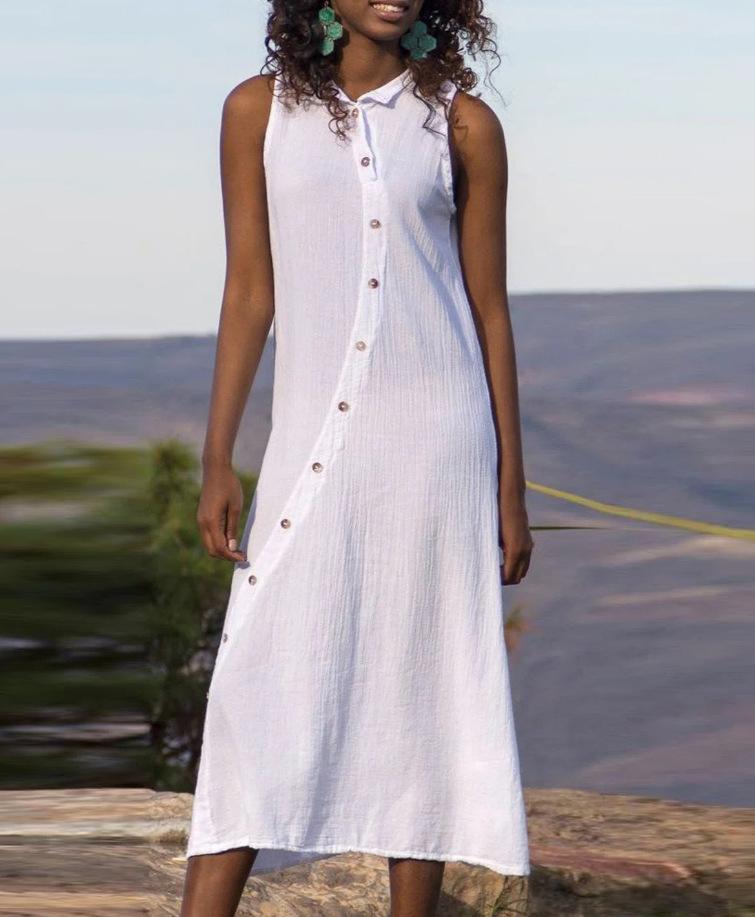 Loose Button Cotton Long Dress
