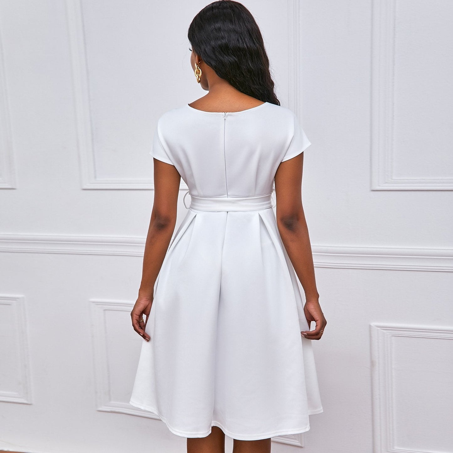 Solid Color Deep V-neck Sexy Dress