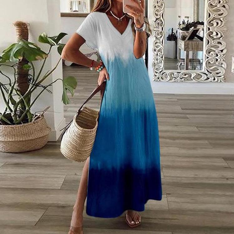 Summer Pullover V-neck Gradient Dress