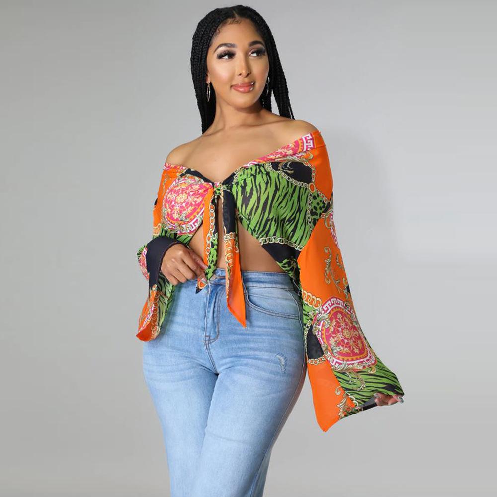 V-neck Bandage Printed Top