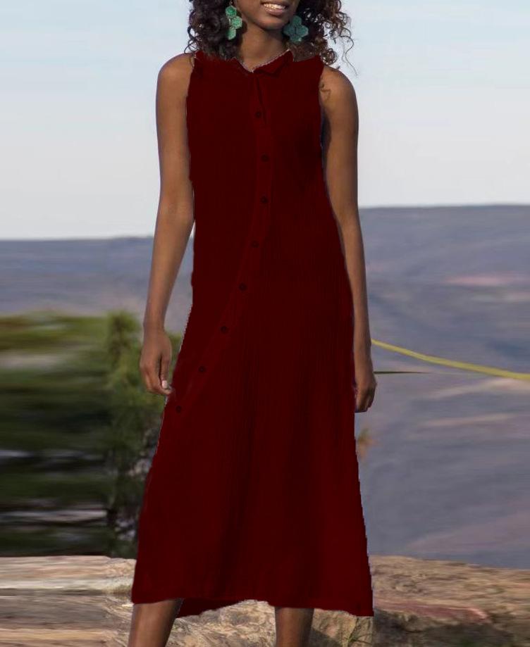 Loose Button Cotton Long Dress