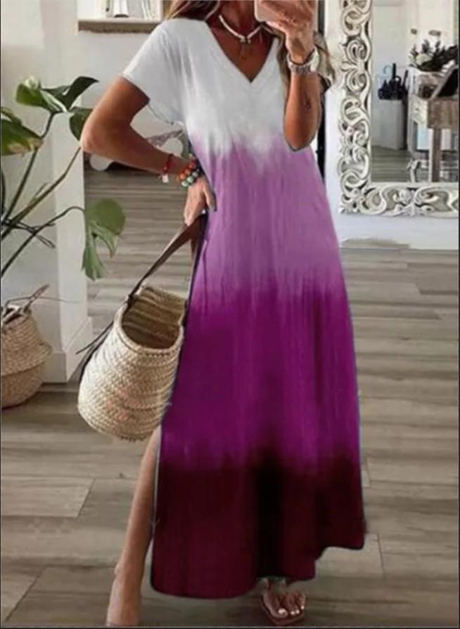 Summer Pullover V-neck Gradient Dress
