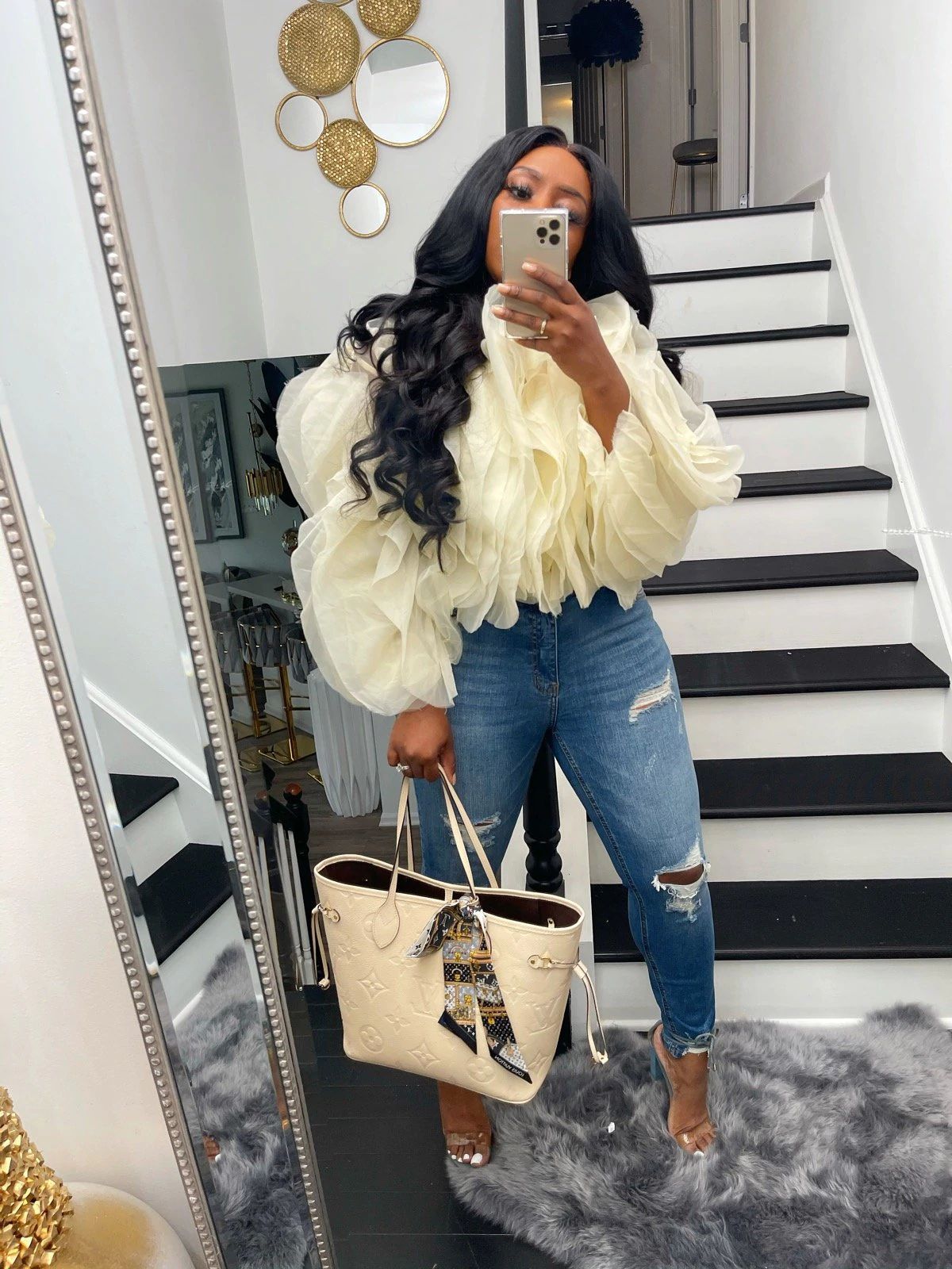 Layered Fluffy Petal Chiffon Long Sleeve Top