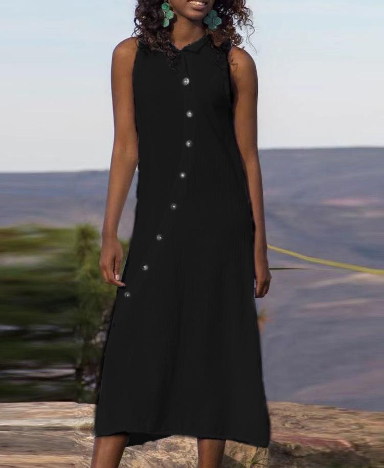 Loose Button Cotton Long Dress
