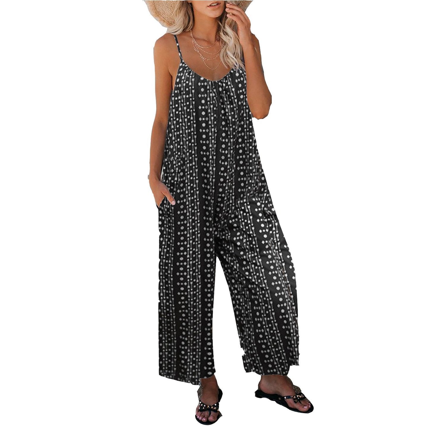 Solid Color Pocket Casual Loose Jumpsuit