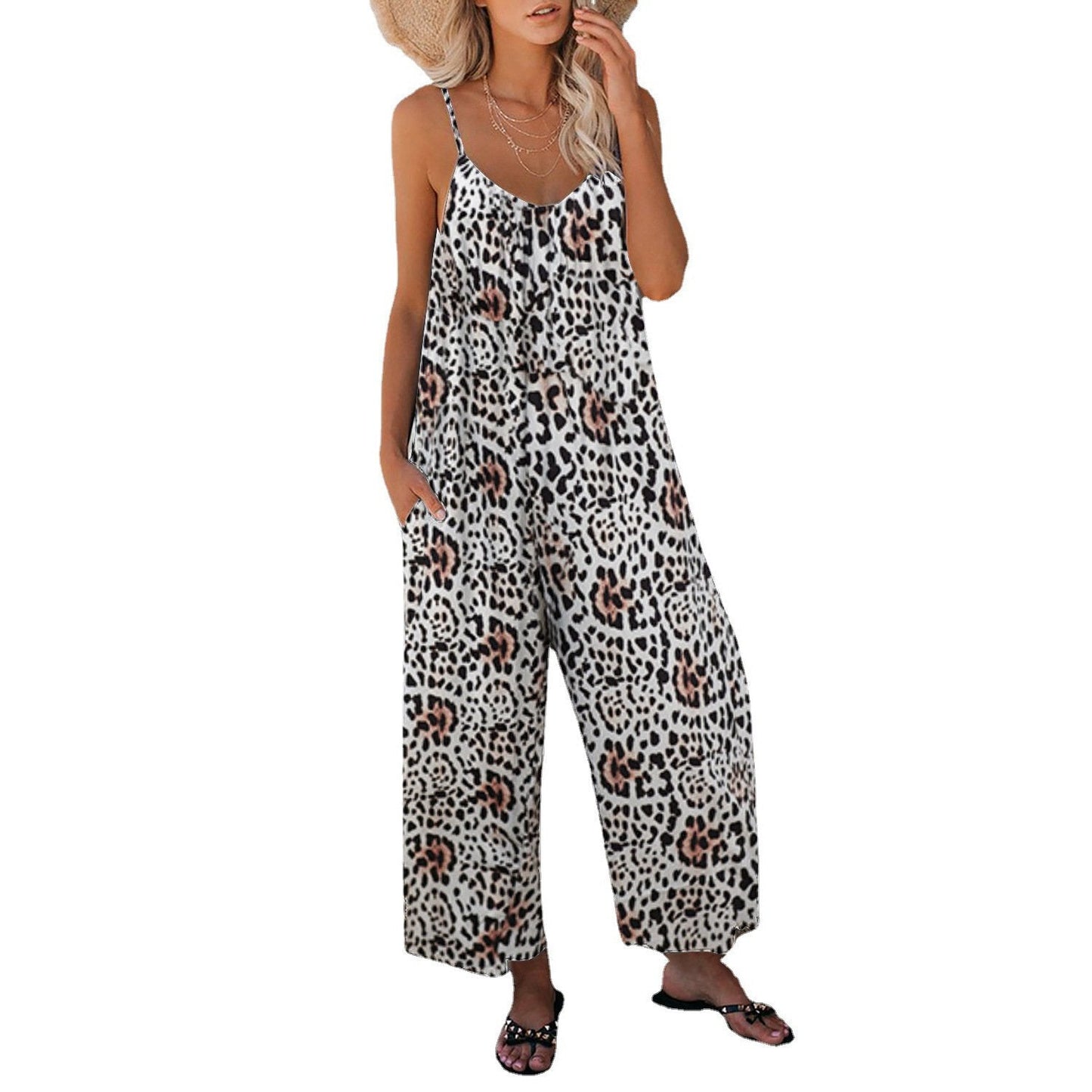 Solid Color Pocket Casual Loose Jumpsuit