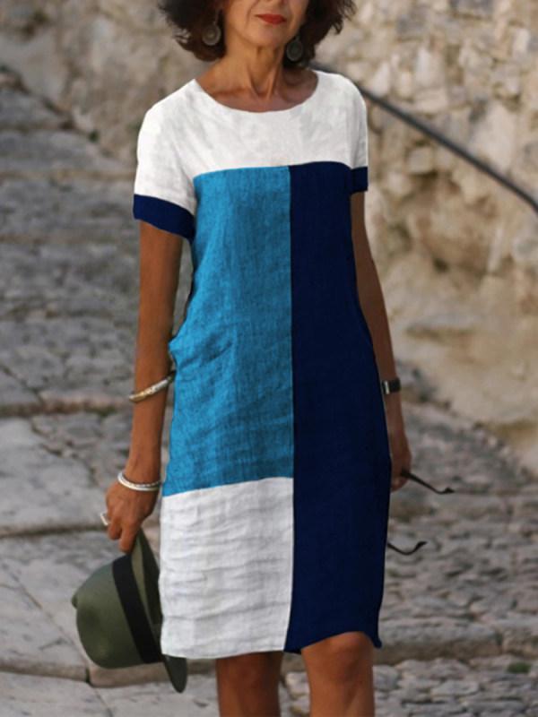 Plaid Print Splicing Short-sleeved Dress