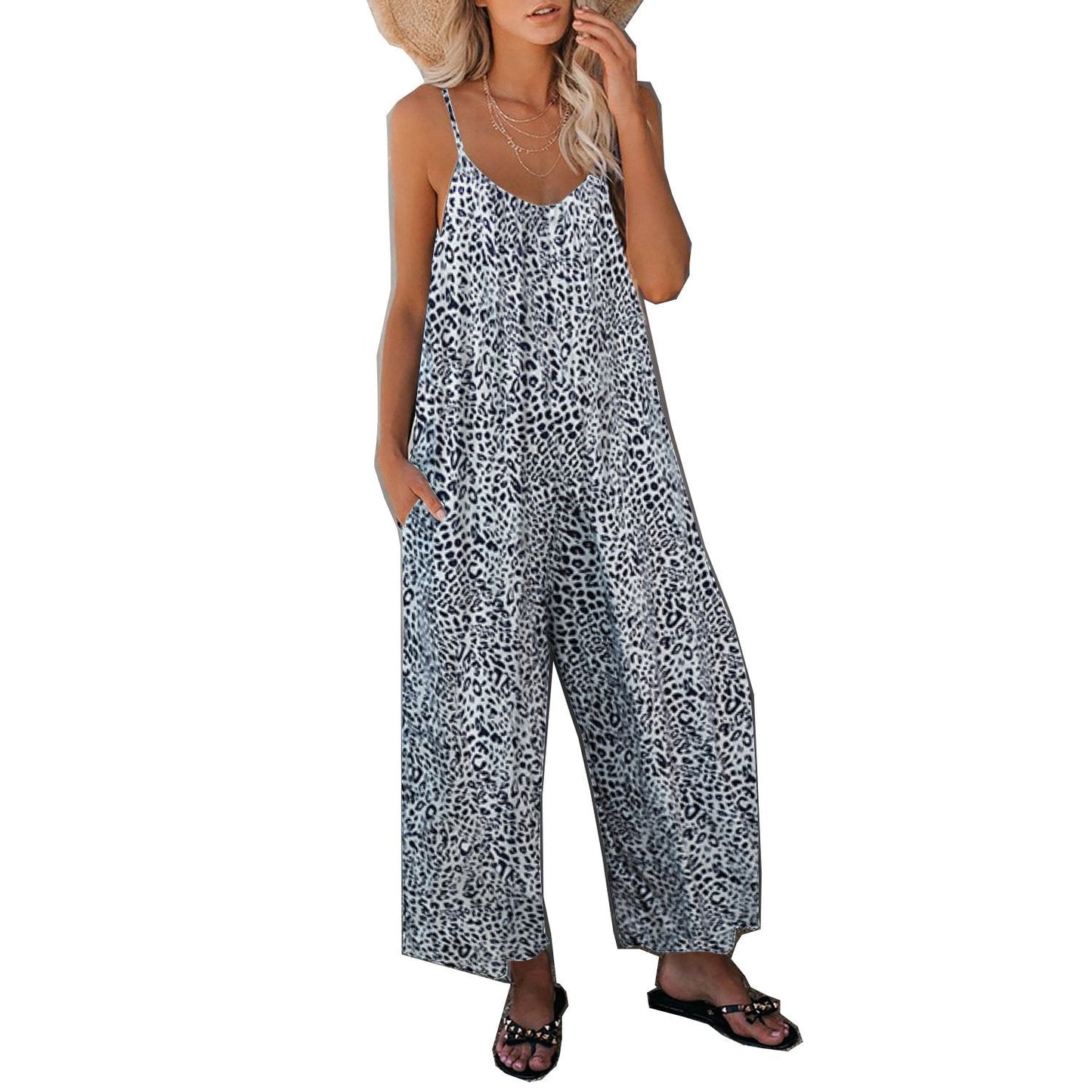 Solid Color Pocket Casual Loose Jumpsuit