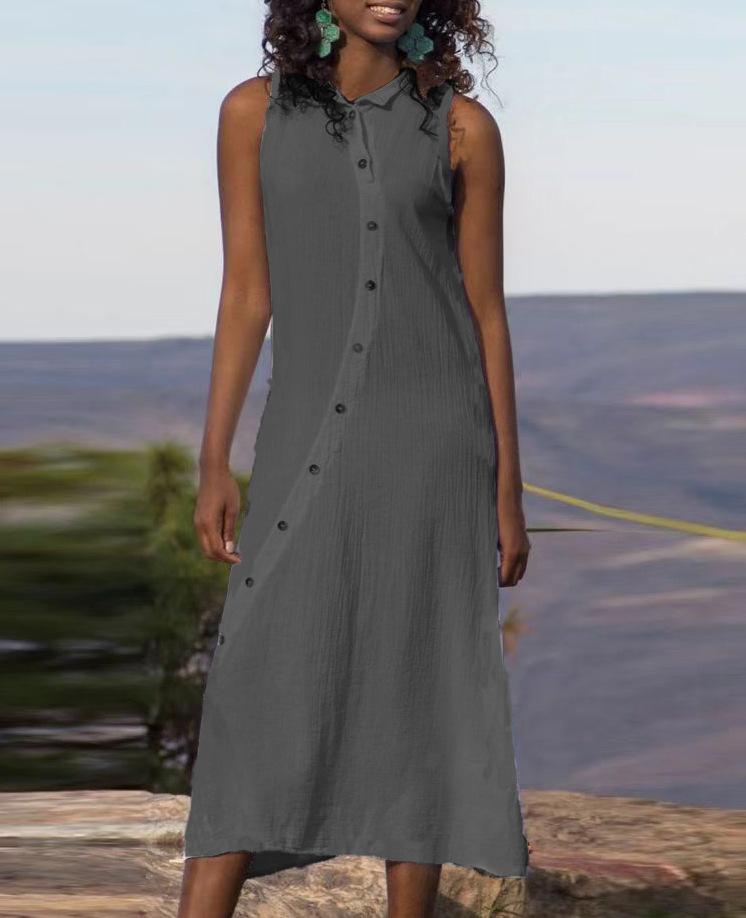 Loose Button Cotton Long Dress