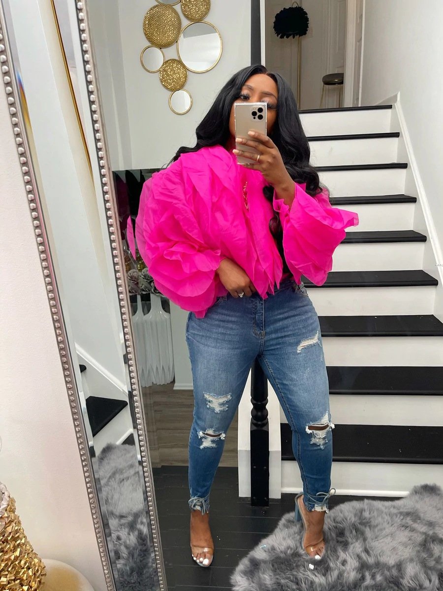 Layered Fluffy Petal Chiffon Long Sleeve Top