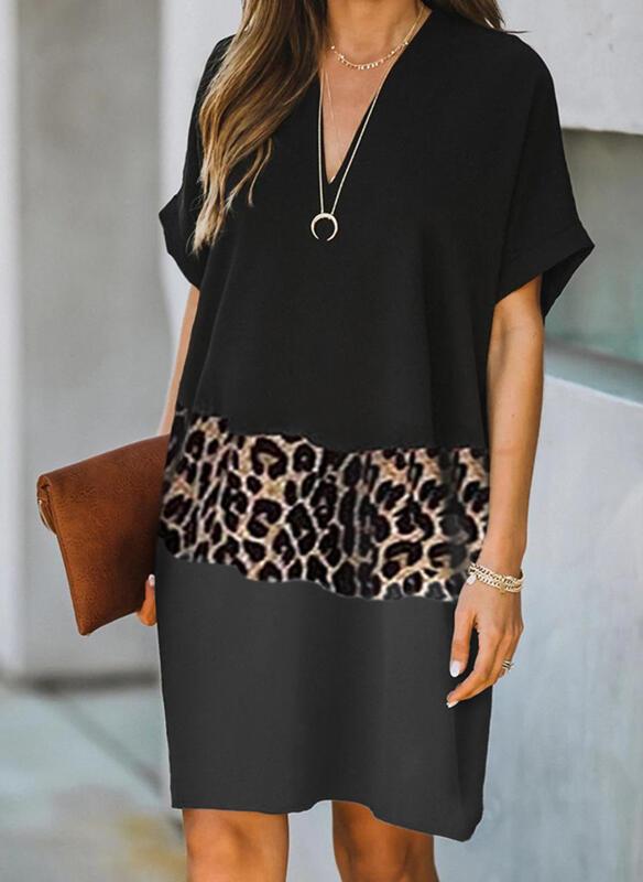 Print Pullover V-neck Loose Dress