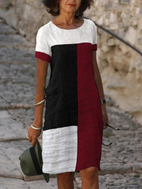 Plaid Print Splicing Short-sleeved Dress