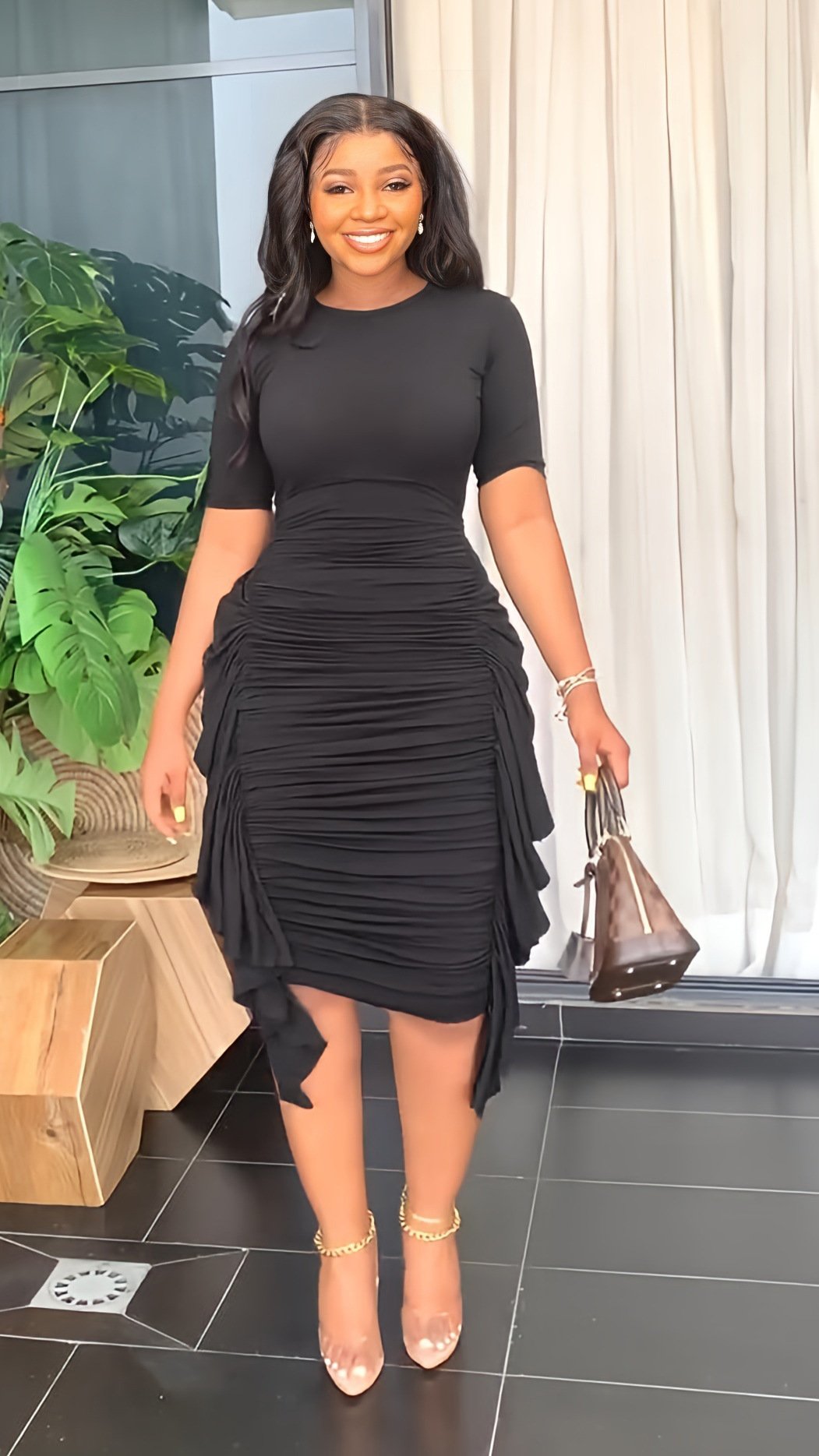 RUCHED MIDI DRESS