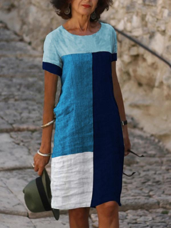 Plaid Print Splicing Short-sleeved Dress