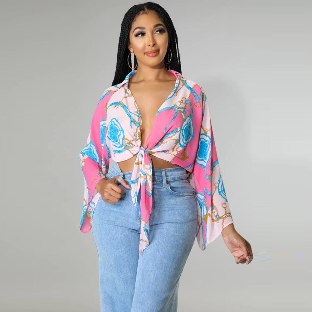 V-neck Bandage Printed Top