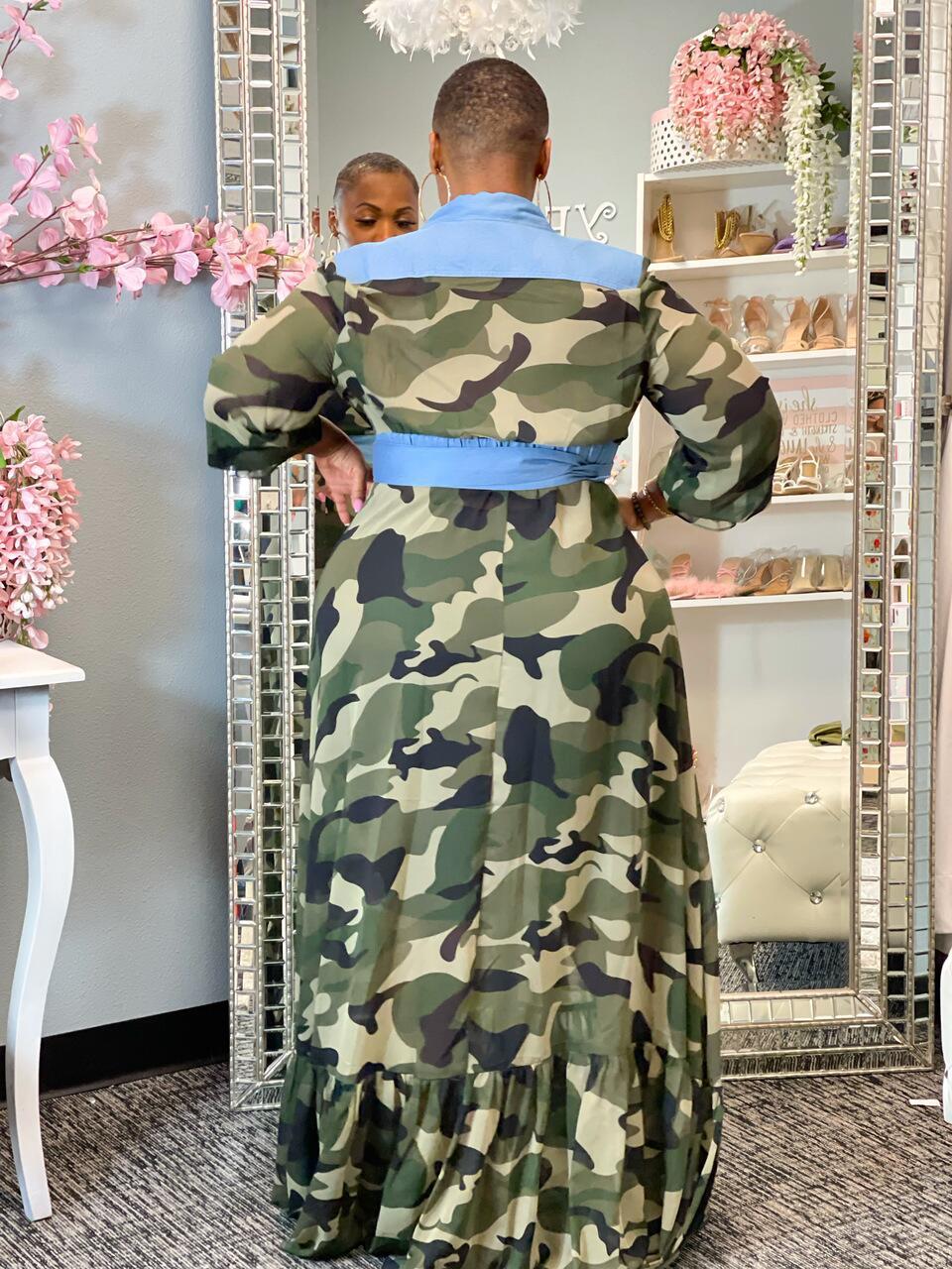 Camo Prints Long Sleeved Shirt Dress