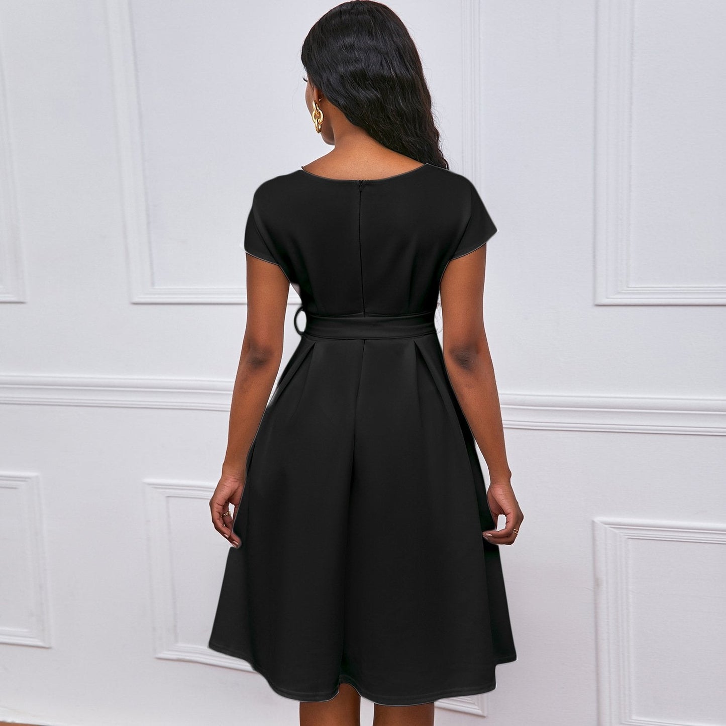 Solid Color Deep V-neck Sexy Dress