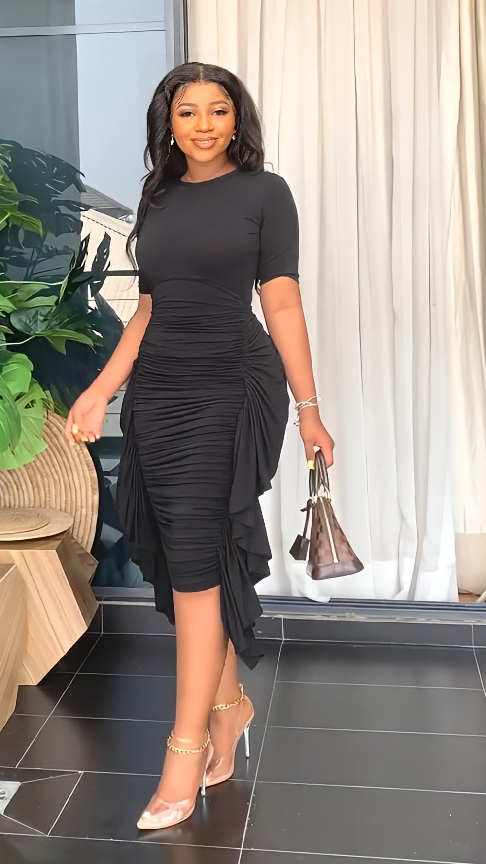 RUCHED MIDI DRESS