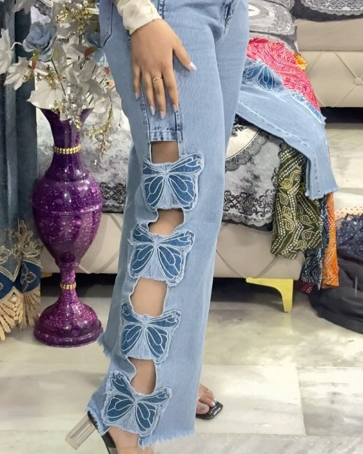 New Embroidered Butterfly Trendy Denim Pants