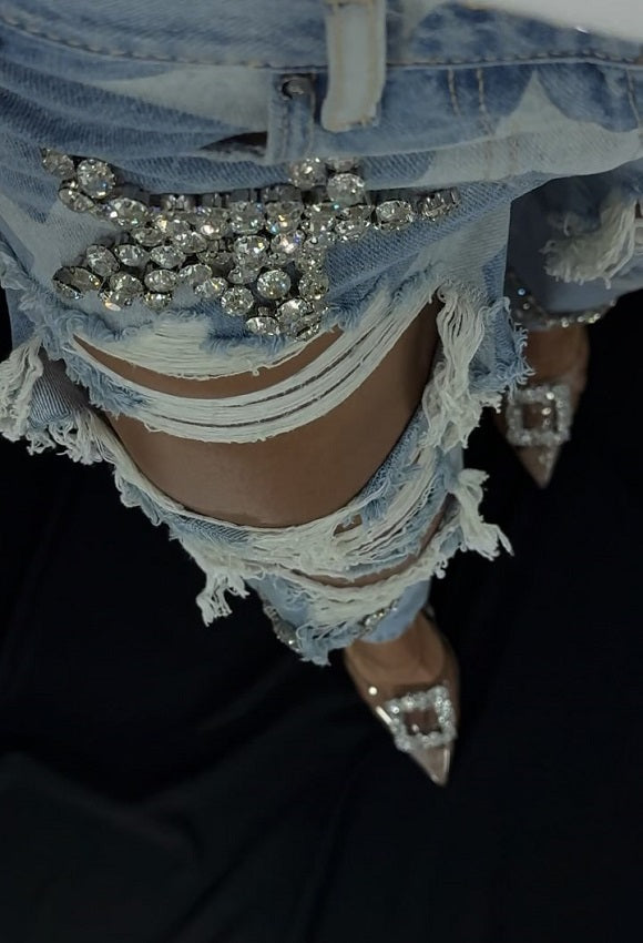 Chic Star Rhinestone Ripped Jeans