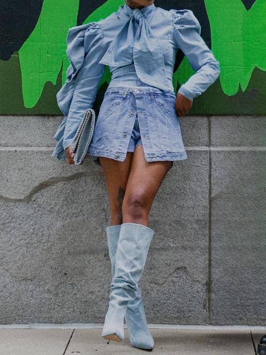 Stylish Bow Denim Top