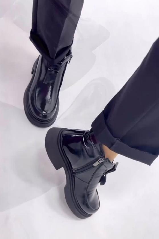 Shiny Leather Ankle Boots