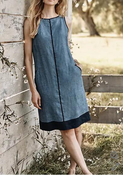 Linen Color-Blocked Dress