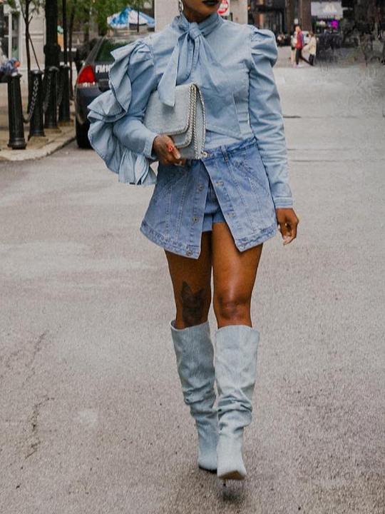 Stylish Bow Denim Top