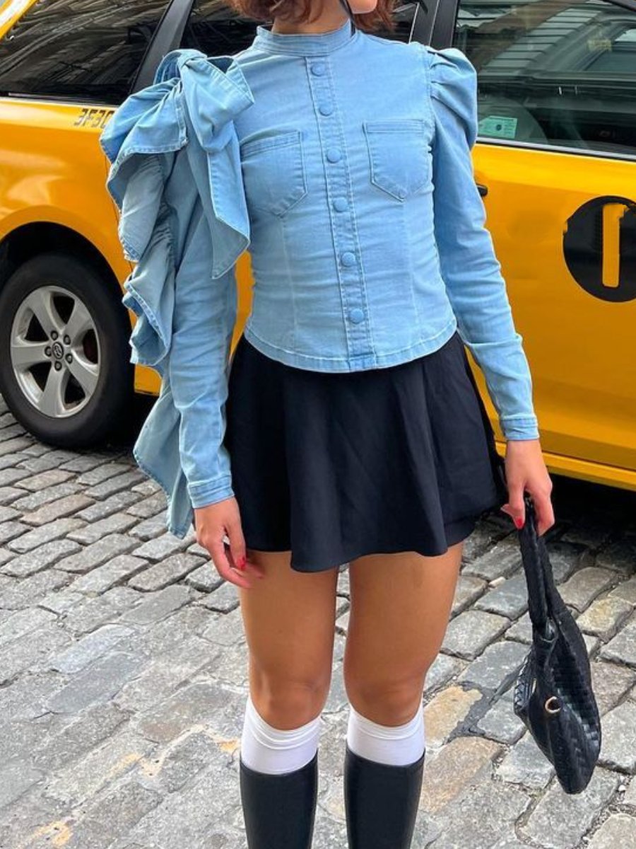 Stylish Bow Denim Top