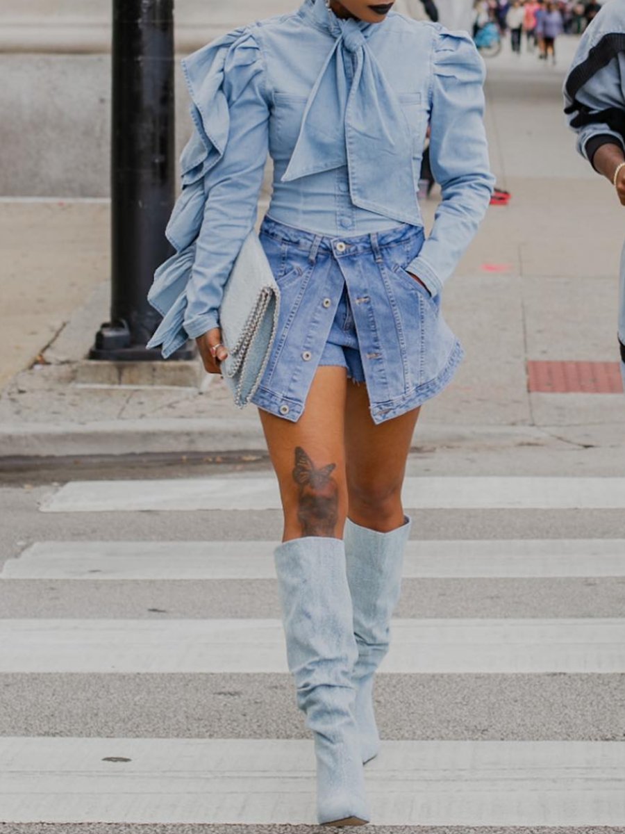 Stylish Bow Denim Top