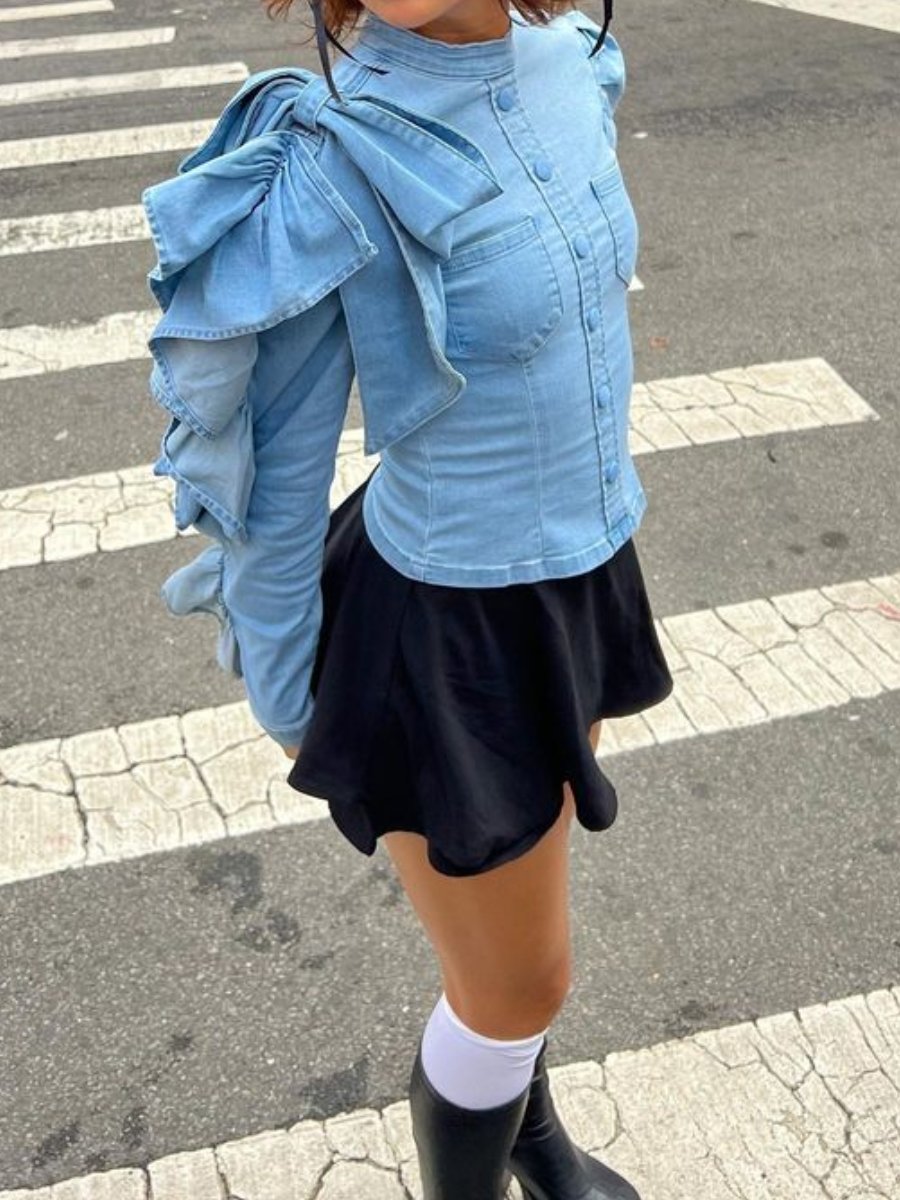 Stylish Bow Denim Top