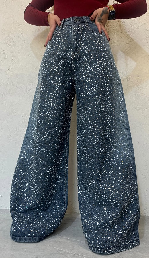 Chic Loose Shining Diamond Casual Jeans