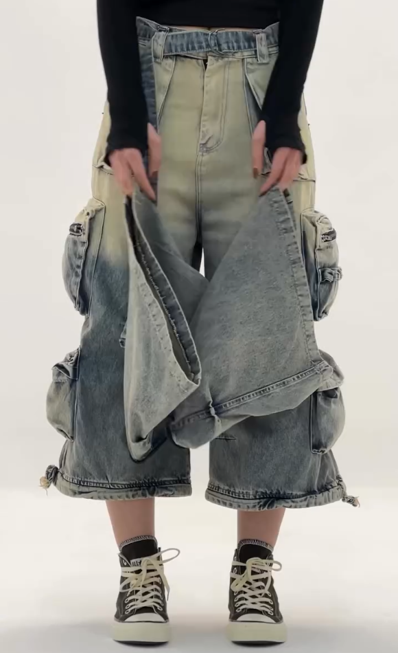 Detachable Retro Trend Casual Pocket Jeans
