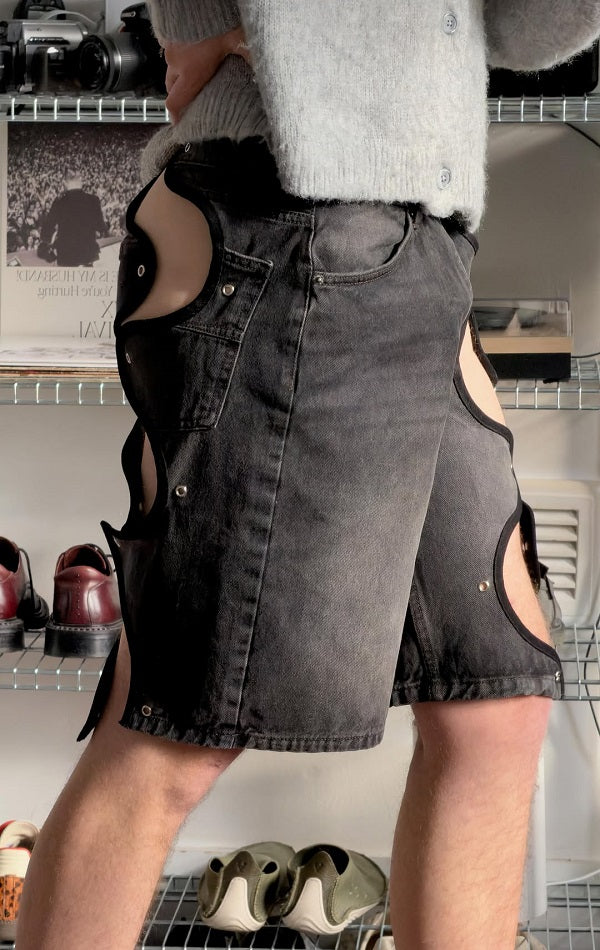 Men's Wave-Cutout Denim Shorts